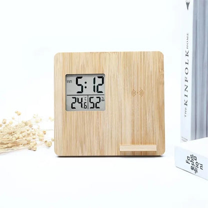 Wireless Charging Bamboo Weather Clock