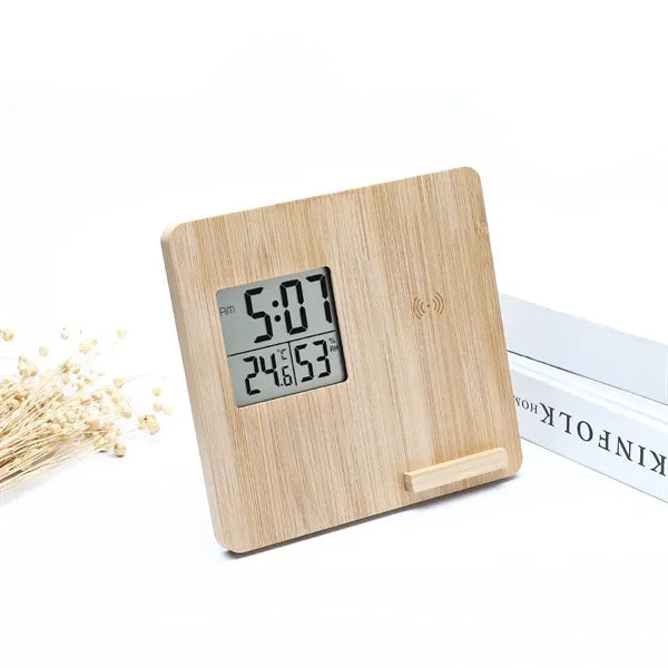 Wireless Charging Bamboo Weather Clock
