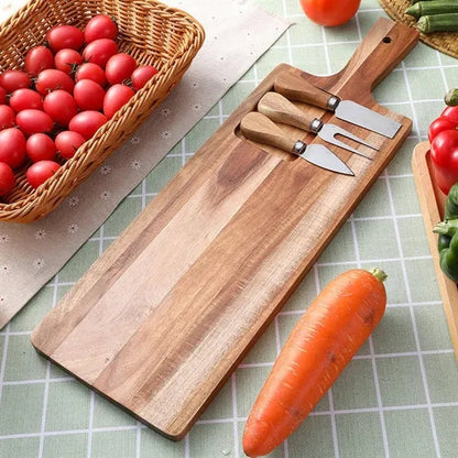 Wooden Cutting Board With Handle And Knife Set