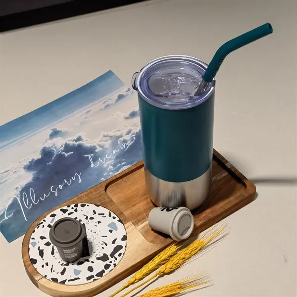 16 oz Stainless Steel Tumbler with Straw