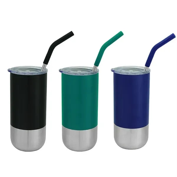 16 oz Stainless Steel Tumbler with Straw