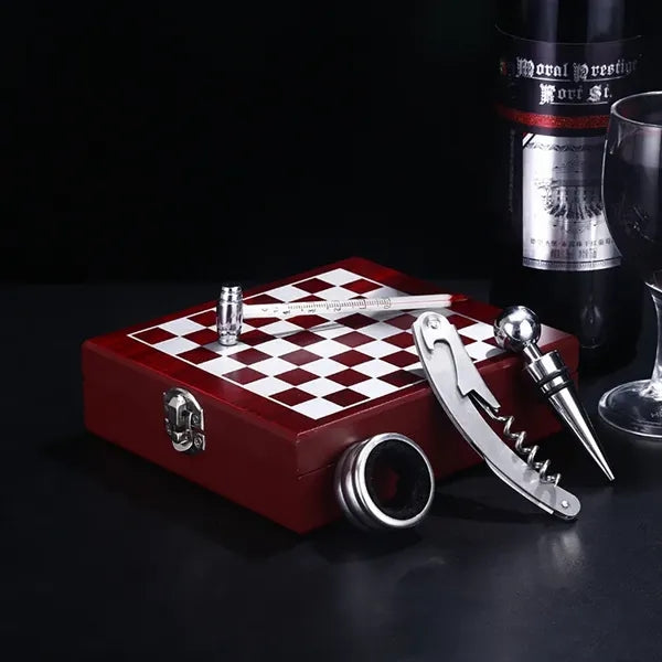 Black Wooden Box Wine Accessories With Chess Set