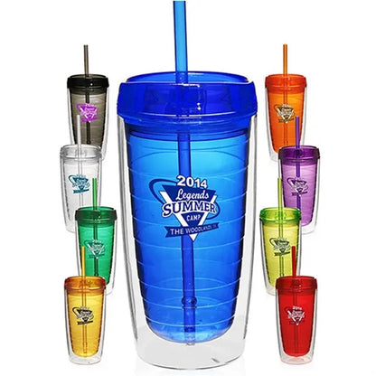 16 Oz Double Wall Acrylic Tumbler with Straw Lid
