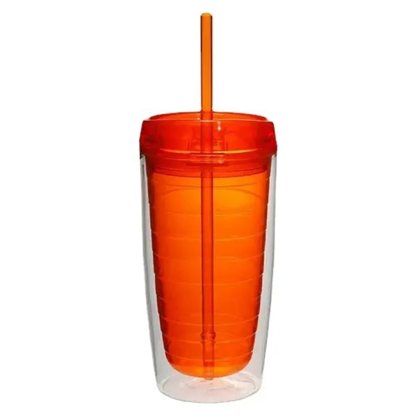 16 Oz Double Wall Acrylic Tumbler with Straw Lid
