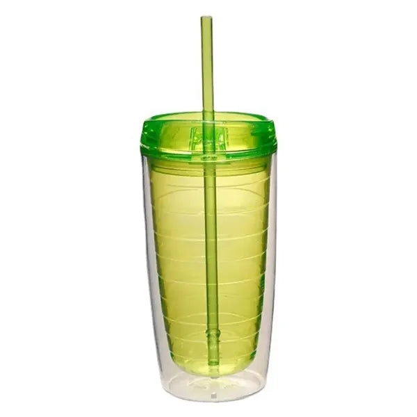 16 Oz Double Wall Acrylic Tumbler with Straw Lid