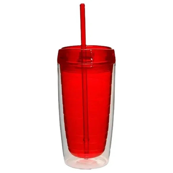 16 Oz Double Wall Acrylic Tumbler with Straw Lid
