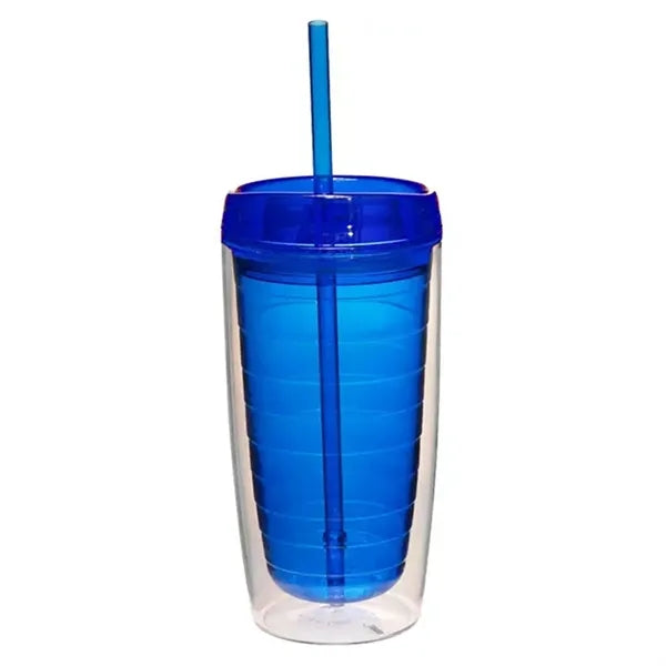 16 Oz Double Wall Acrylic Tumbler with Straw Lid