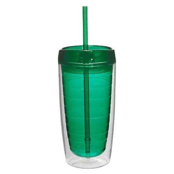 16 Oz Double Wall Acrylic Tumbler with Straw Lid