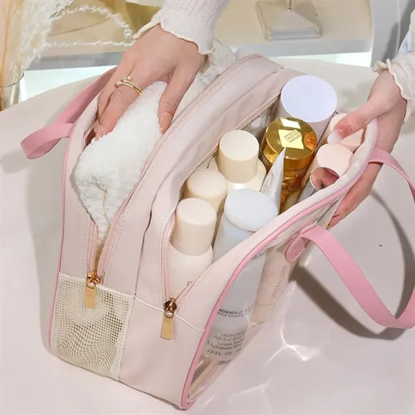 Clear Dry Wet Toiletry Bag Travel Makeup Pouch Handle