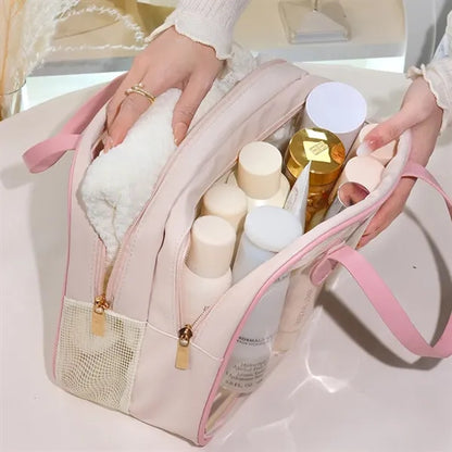Clear Dry Wet Toiletry Bag Travel Makeup Pouch Handle