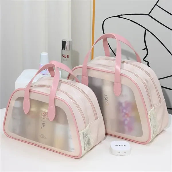 Clear Dry Wet Toiletry Bag Travel Makeup Pouch Handle