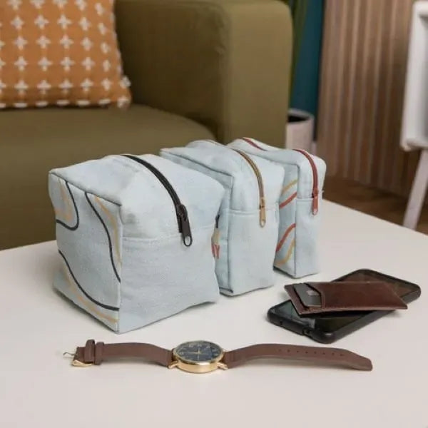 MOD POUCHES SET OF 3 - COLORED CANVAS - DENIM