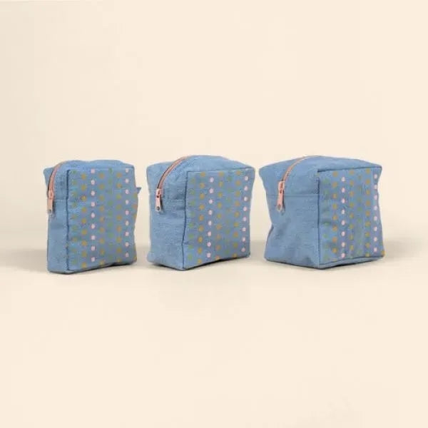 MOD POUCHES SET OF 3 - COLORED CANVAS - DENIM