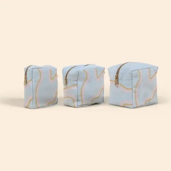 MOD POUCHES SET OF 3 - COLORED CANVAS - DENIM