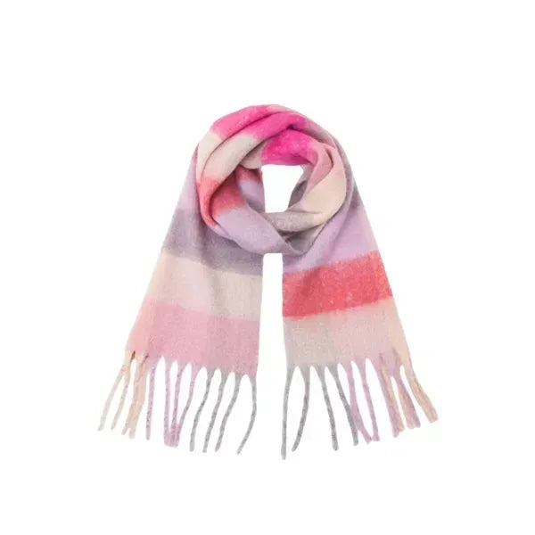 Embroidered Colorful Wool Blend Plaid Scarf