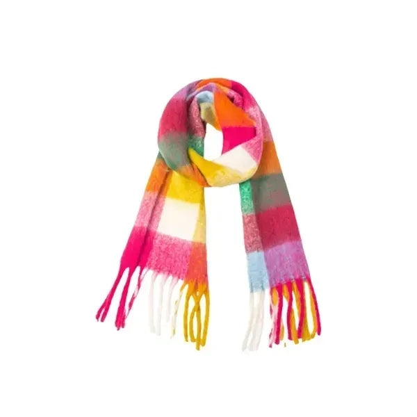 Embroidered Colorful Wool Blend Plaid Scarf