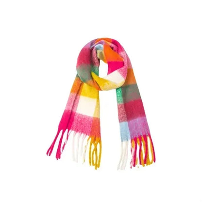 Embroidered Colorful Wool Blend Plaid Scarf