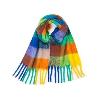 Embroidered Colorful Wool Blend Plaid Scarf