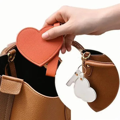 Folding PU Leather Mini Heart Mirror Key Chain 3.2 x 3.5