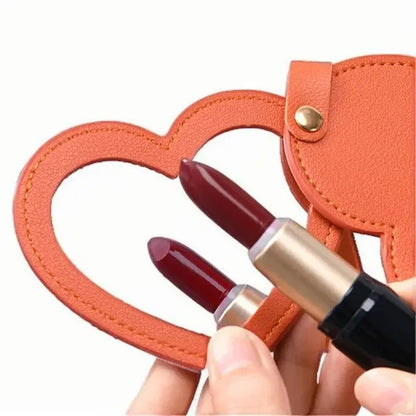 Folding PU Leather Mini Heart Mirror Key Chain 3.2 x 3.5
