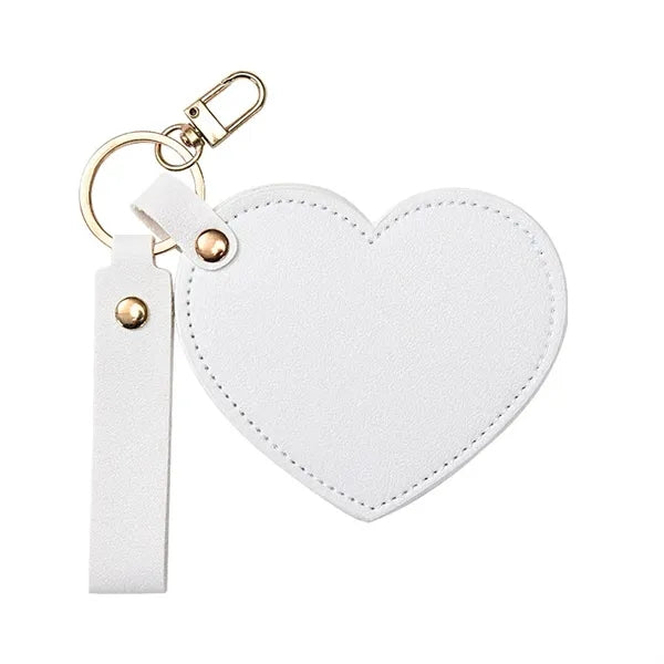 Folding PU Leather Mini Heart Mirror Key Chain 3.2 x 3.5
