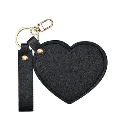 Folding PU Leather Mini Heart Mirror Key Chain 3.2 x 3.5