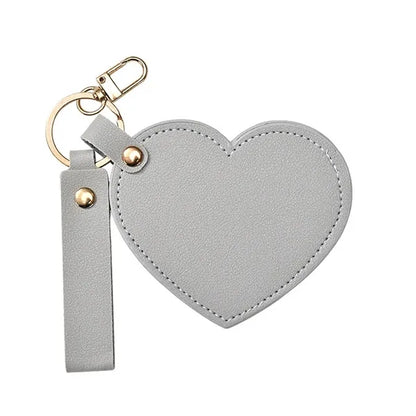 Folding PU Leather Mini Heart Mirror Key Chain 3.2 x 3.5