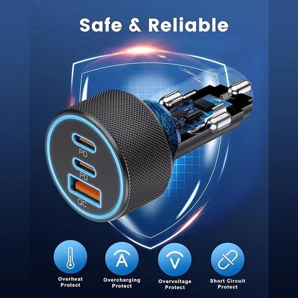 82.5W 3-Ports USB-C & USB-A Car Charger Adapter