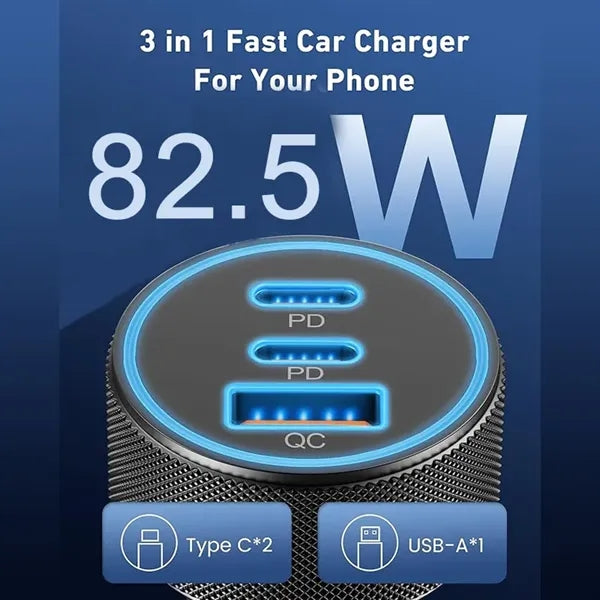 82.5W 3-Ports USB-C & USB-A Car Charger Adapter