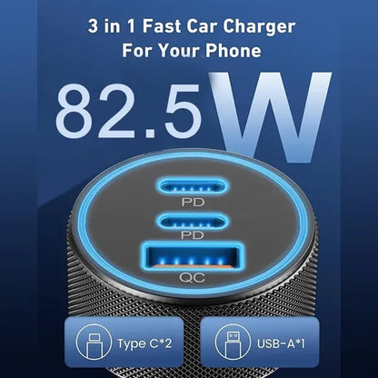 82.5W 3-Ports USB-C & USB-A Car Charger Adapter