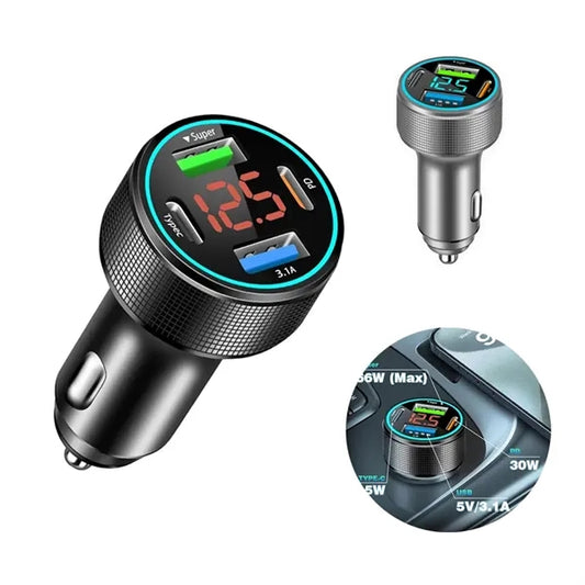 66W 4-Ports Car Charger Adapter with LED Voltmeter