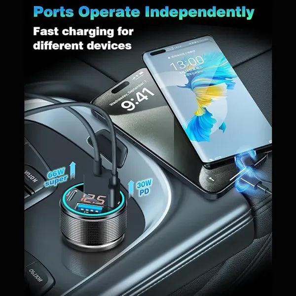 66W 4-Ports Car Charger Adapter with LED Voltmeter