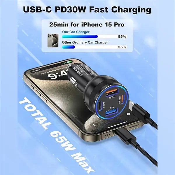 4-Port 65W PD3.0&QC3.0 Fast Car Charger Adapter