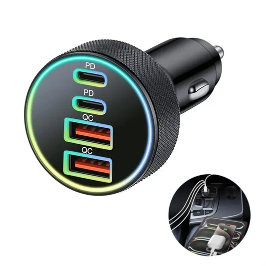 4-Port 90W Dual USB-C & USB-A Car Charger Adapter