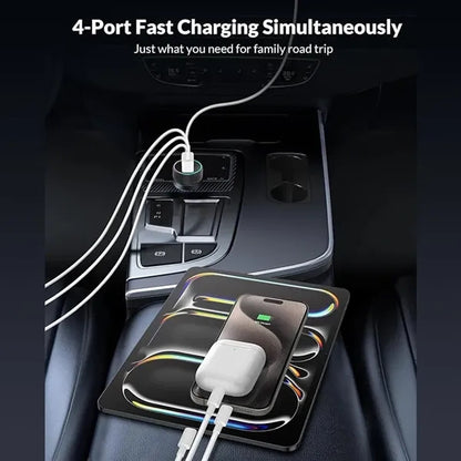 4-Port 90W Dual USB-C & USB-A Car Charger Adapter