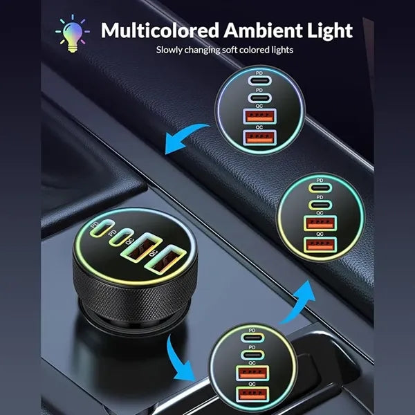 4-Port 90W Dual USB-C & USB-A Car Charger Adapter