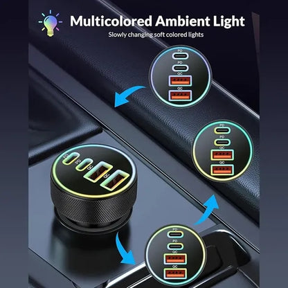 4-Port 90W Dual USB-C & USB-A Car Charger Adapter