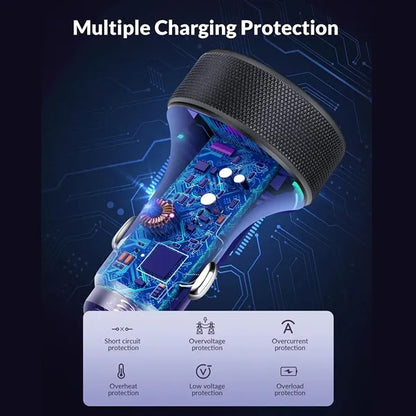 4-Port 90W Dual USB-C & USB-A Car Charger Adapter