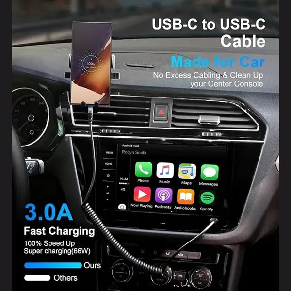 3ft Coiled USB C Fast Charger Cable for Car