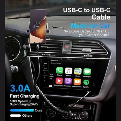 3ft Coiled USB C Fast Charger Cable for Car