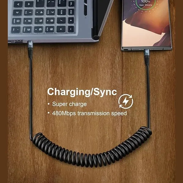 3ft Coiled USB C Fast Charger Cable for Car