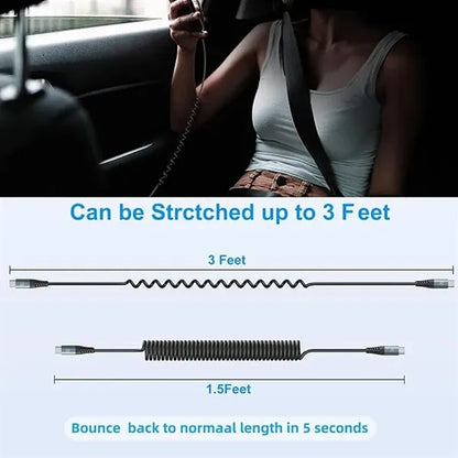 3ft Coiled USB C Fast Charger Cable for Car