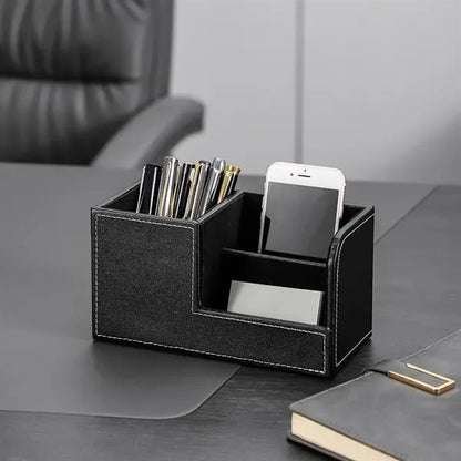 Minimalist Multi-Functional Leather Desktop Pen Organizer