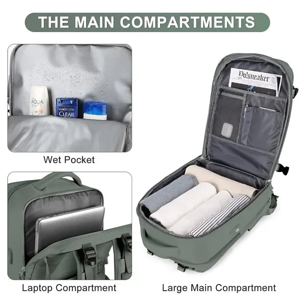 Waterproof Travel Luggage Backpack with USB Charging Port