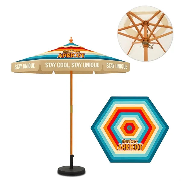 7' Wooden Market Umbrella w/ 6 Panel Full Color