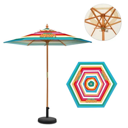7' Wooden Market Umbrella w/ 6 Panel Full Color
