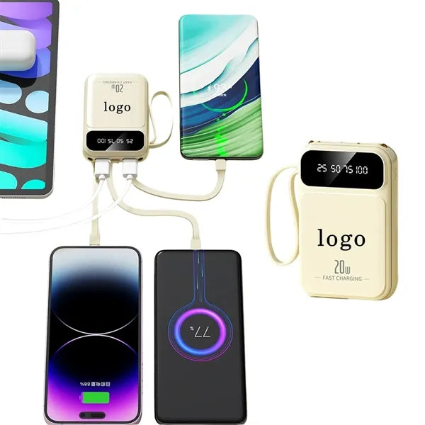 20000mAh Mini Power Bank with Built-in Cable