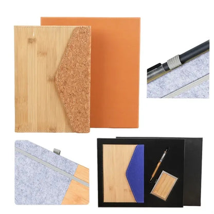 Customizable Bamboo Pattern PU Cover Business Notebook Set