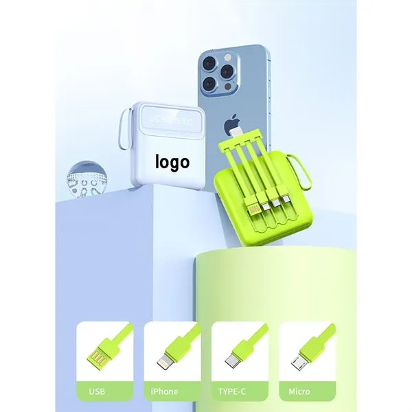 20000mAh Mini Power Bank with Built-in Cable