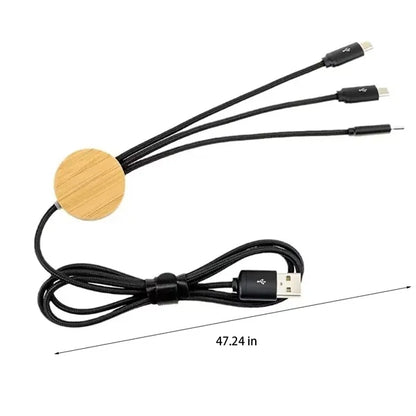 Nylon Braided 3-in-1 Charging Cable with Bamboo Holder